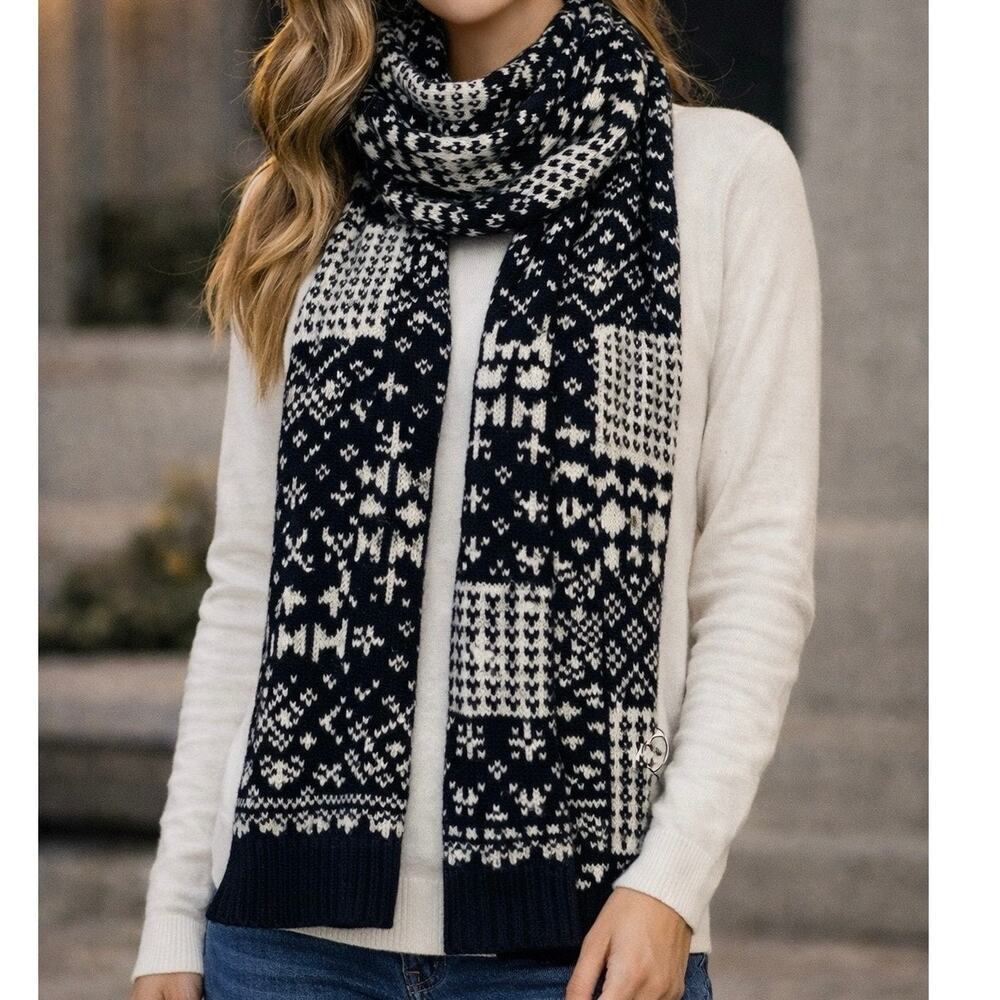 Abercrombie & Fitch Black & Cream Fair Isle Wool Blend Scarf